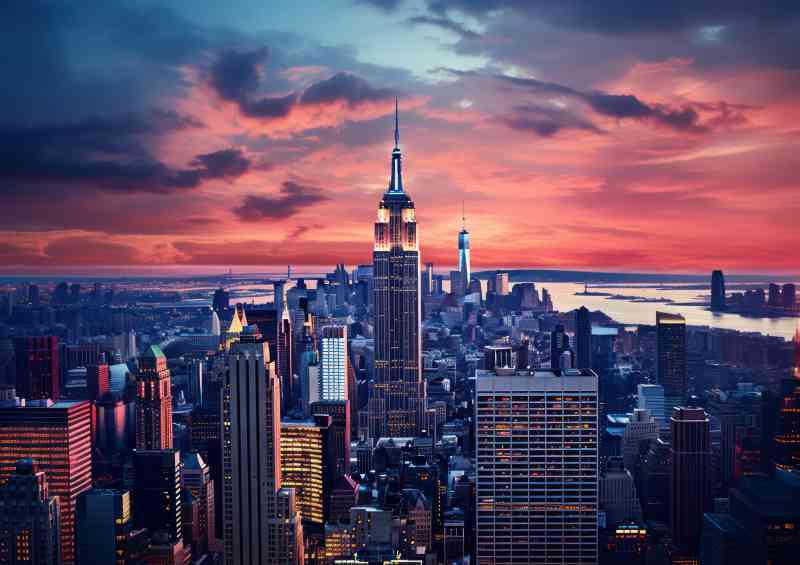 The empire state building in manhattan at sunrise