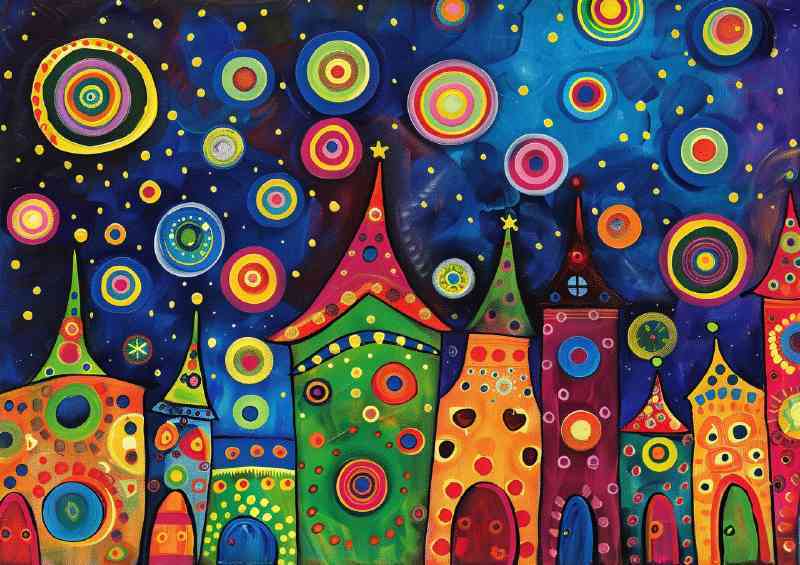 Circles and starry night in the village