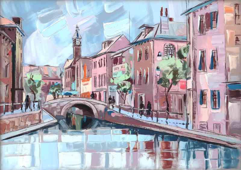 Picturesque urban scene possibly in europe with waterways