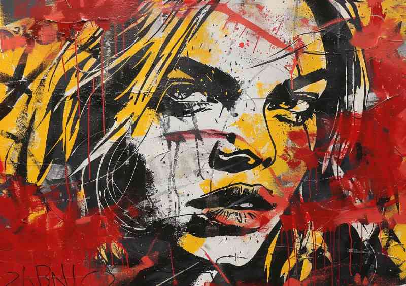 A graffiti of the face of Margot Robbie