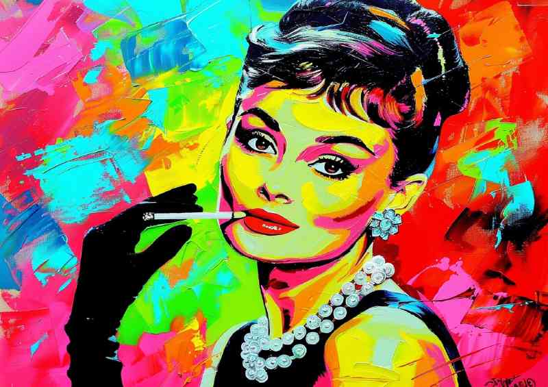 Audrey Hepburn splashed art mix | Metal Poster