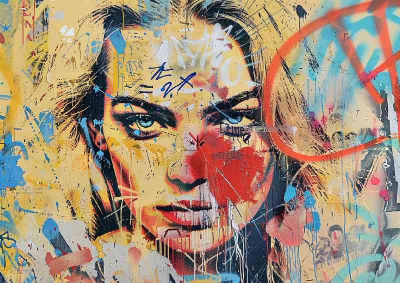 Graffiti of the face of margot robbie