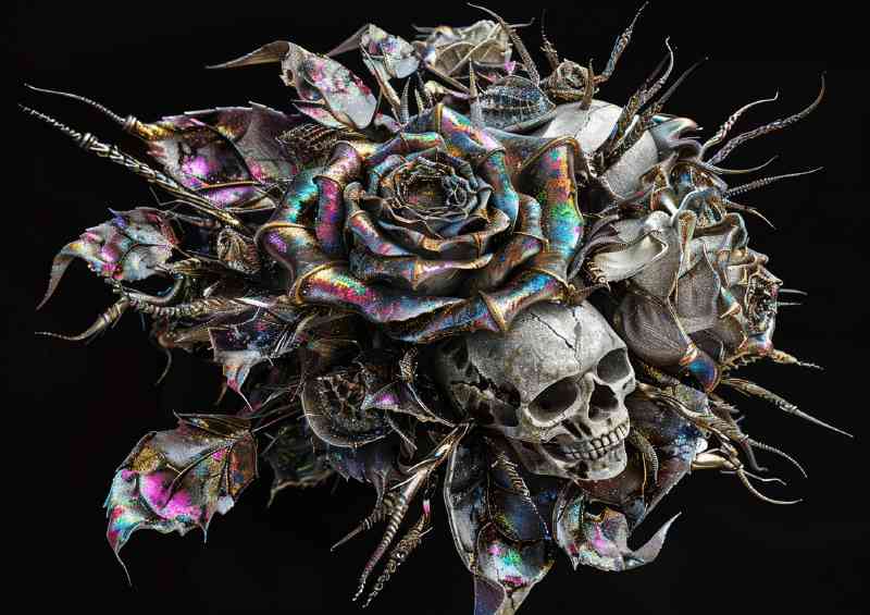 Detailed rose with skulls embedded