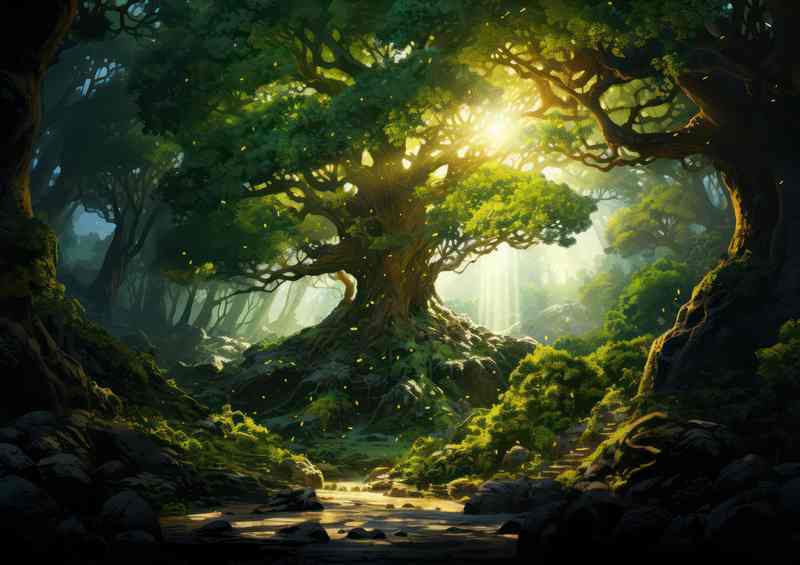 Tree in Full Bloom Sunlight Rays