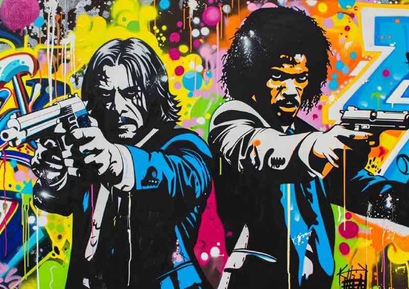 A painting style of John Wick Pulp fiction