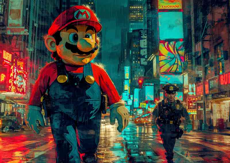 Mario and the police patroling the streets | Metal Poster