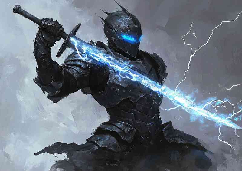 Amoured knight futuristic holding sword