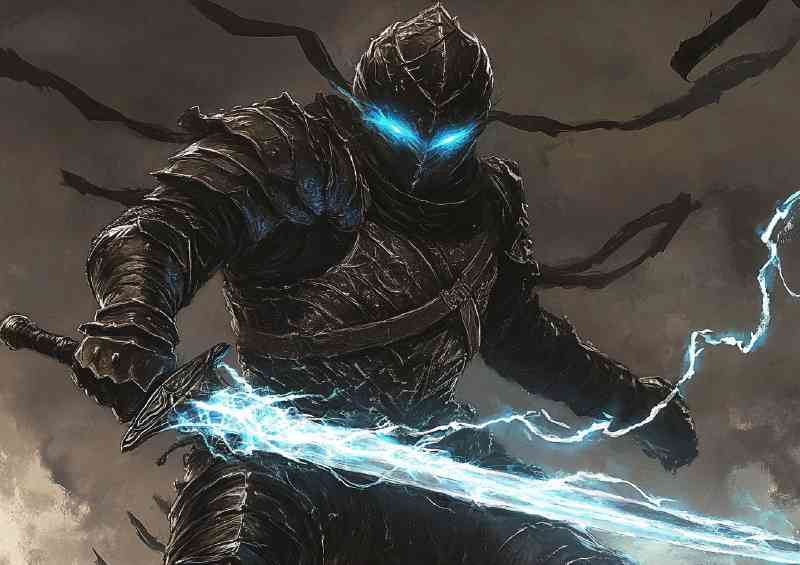 Amoured knight with blue sword