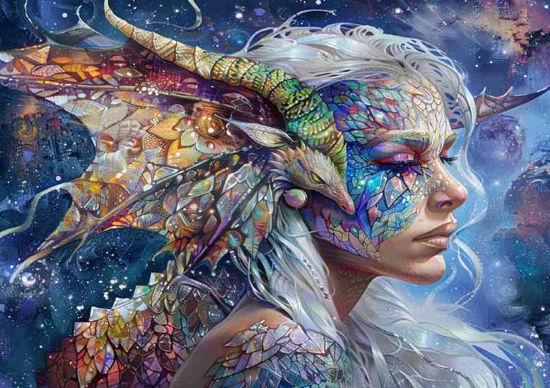 Beautiful fairy with dragon wings white hair