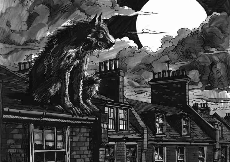 Black and white anthropomorphic werewolf