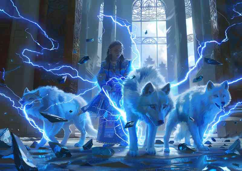 Electric white wolves and girl