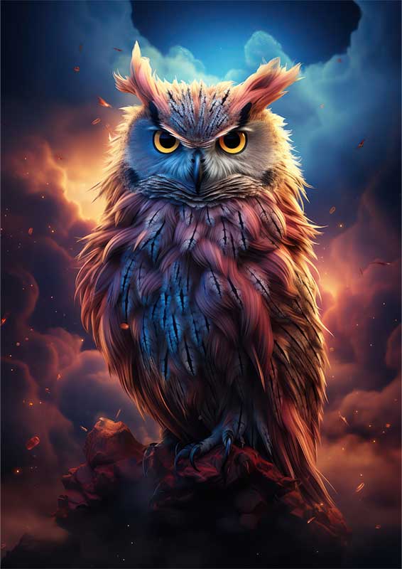 Owl on a perch in the night sky