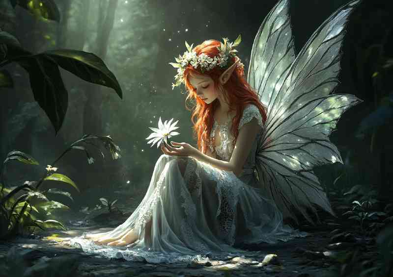 Fairy in the woods and large wings