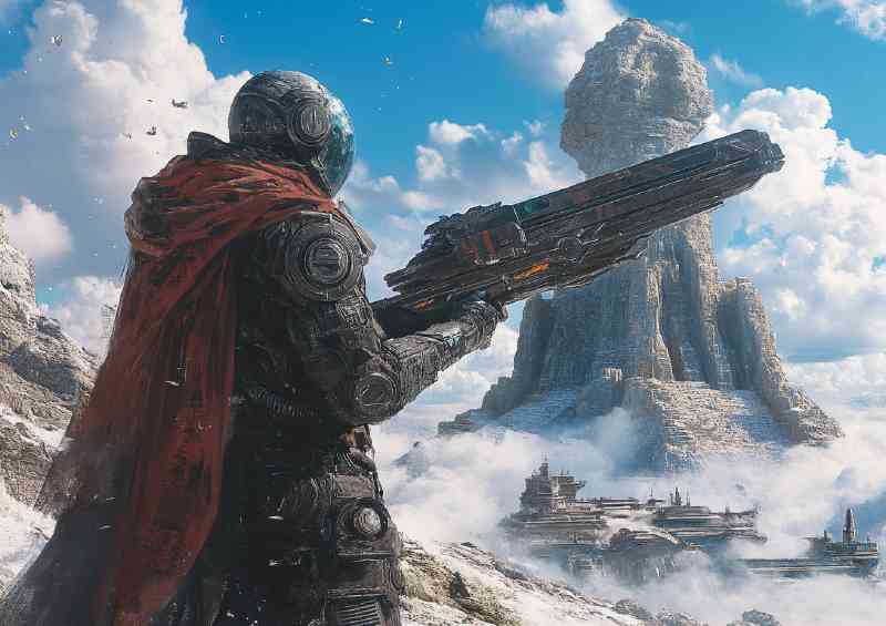 Fantasy knight holding an advanced futuristic wepon