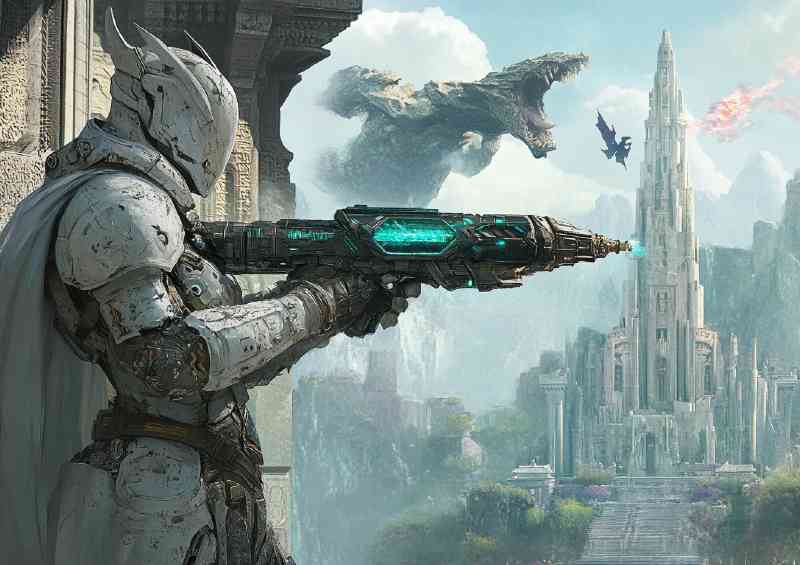 Fantasy knight holding future wepon