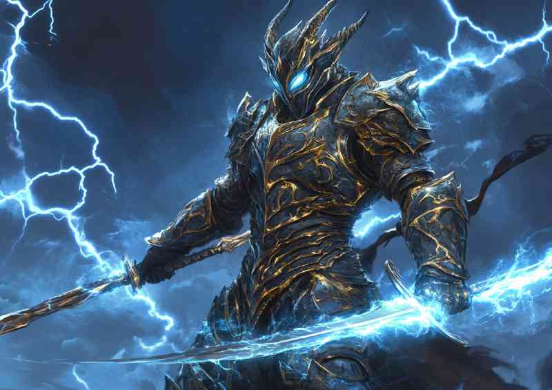 Fantasy knight with ice blue sword