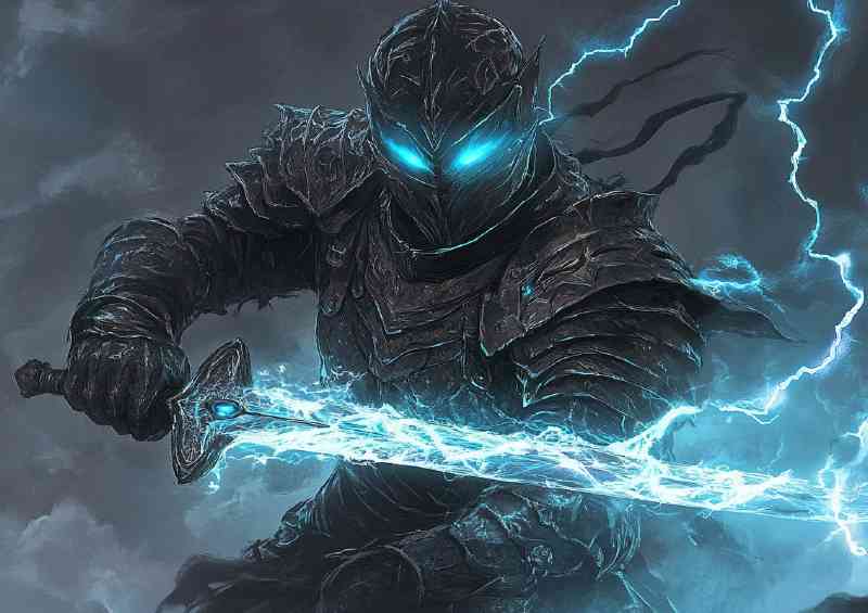 Fantasy style amoured knight blue eyes