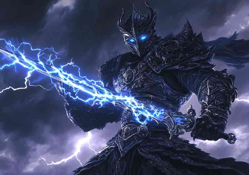 Fantasy warrior electric blue sword