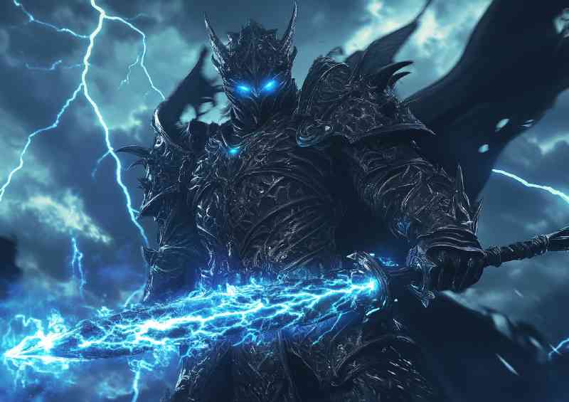 Fantasy warrior with electric blue sword
