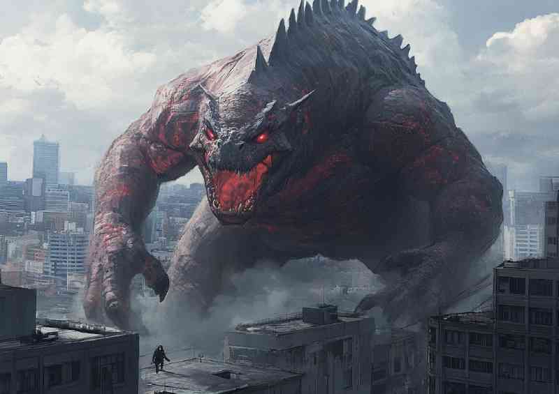 Giant creature with scaly skin in the city