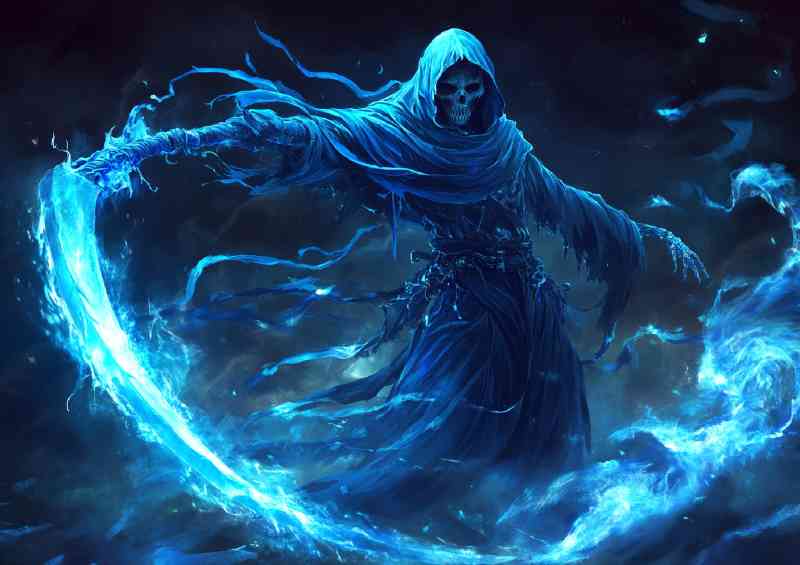 Glowing grim reaper with electric scythe