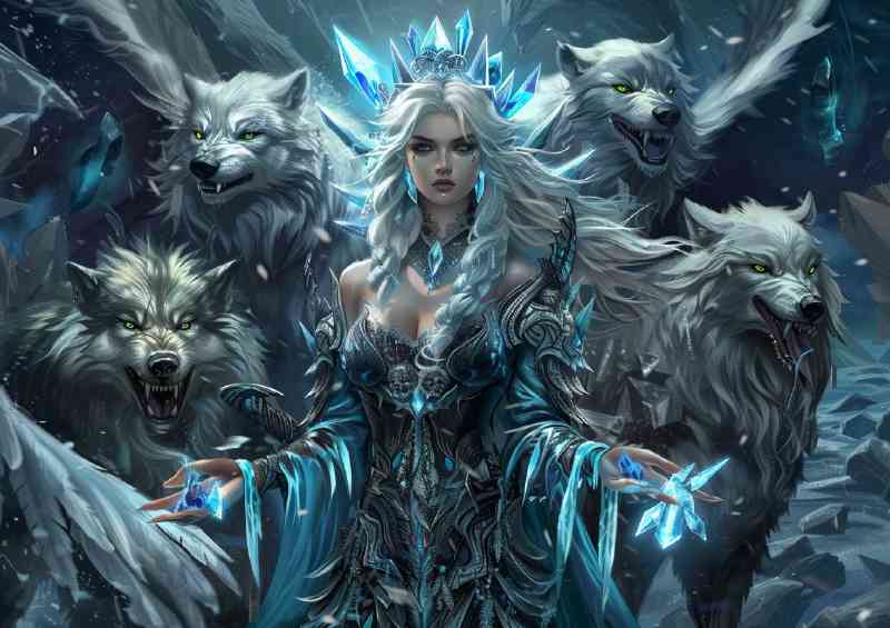 Ice queen with wolf pack