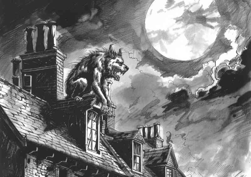 Ink black and white werewolf