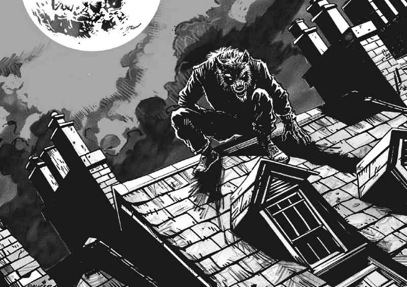 Inkstyle werewolf on the roof