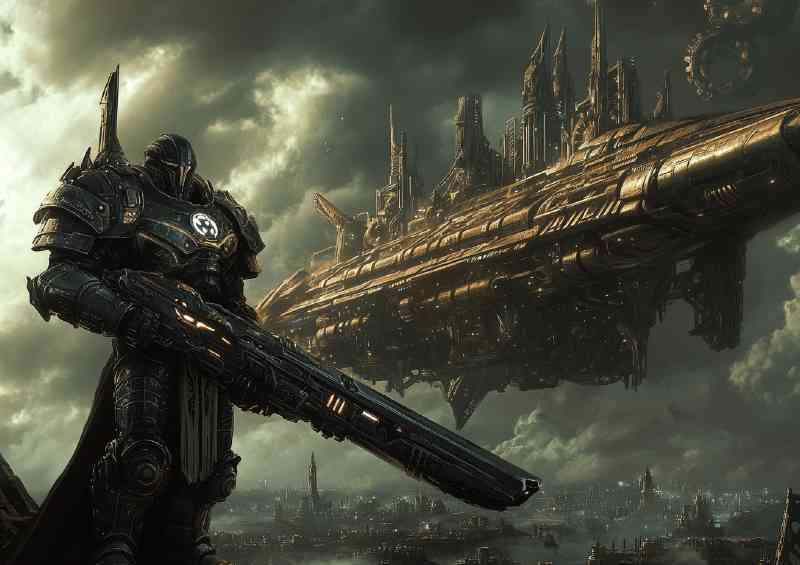 Knight futuristic with air ship