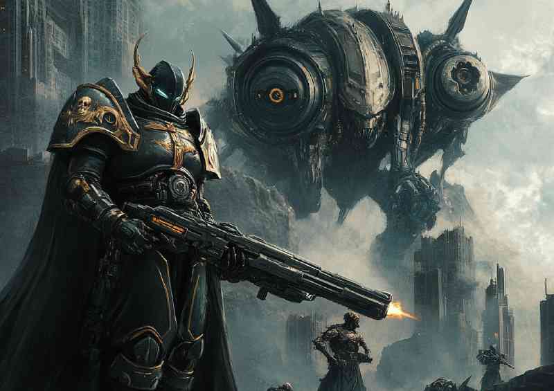 Knight in battle futureistic