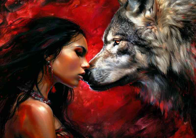 Lady loving her wolf