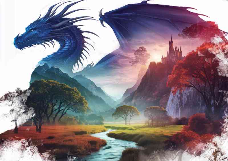 Majestic ethereal dragon with a deep watercolour style