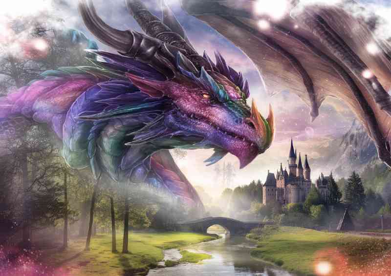 Multi coloured dragon watercolours