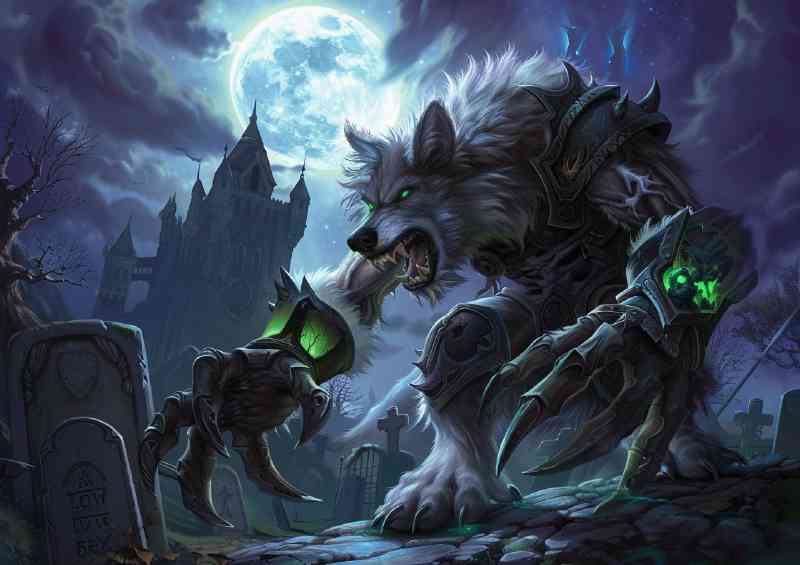 White wolf glowing green eyes