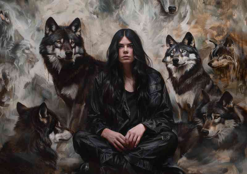 Woman with her wolf pack