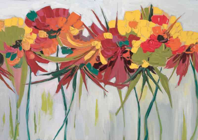 Colourful and vibrantly painted row of flowers