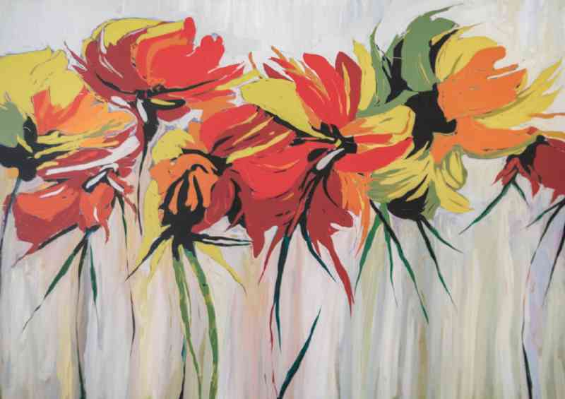 Colourful painted flowers in a row