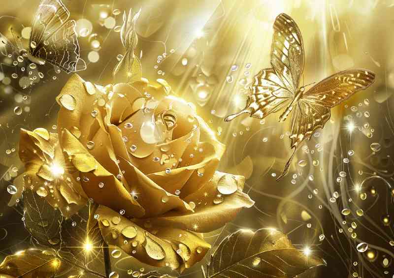 Gold rose with water droplets