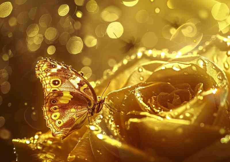 Golden water droplets on a rose