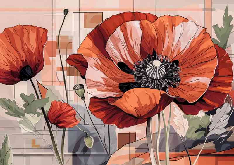 Vibrant and artistic representation of poppy | Metal Poster