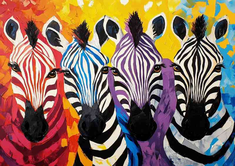 Abstract zebra heads in different colours