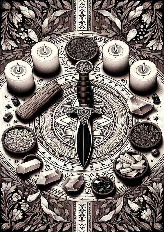 Wiccan tool Athame a ceremonial black handled knife