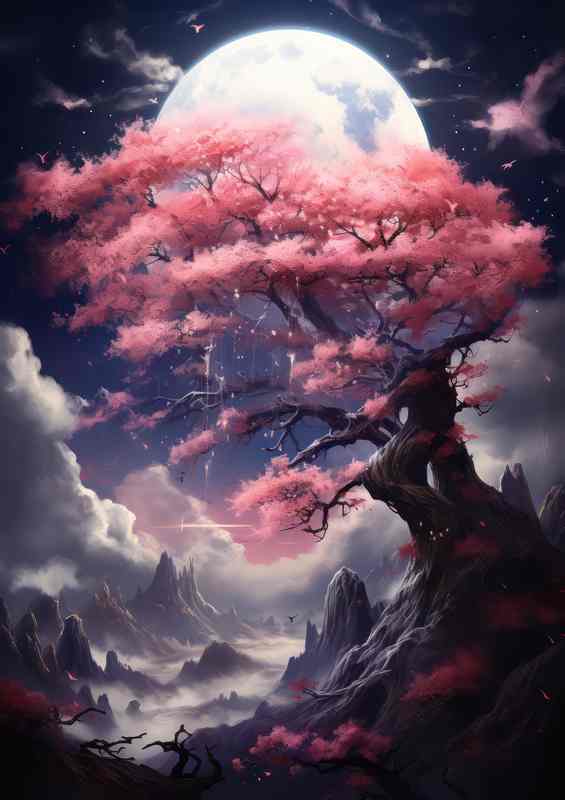 Pink Blossoms In The Moonlight