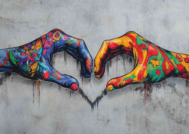 Heart shaped hands in graffiti style