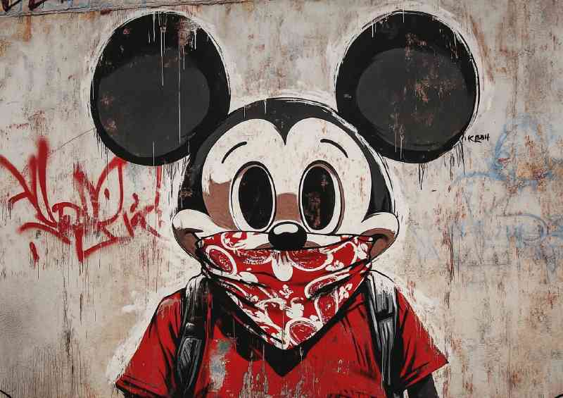 Street mouse with red bandana graffiti