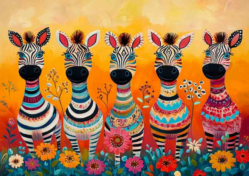 Whimsical zebras in different colours