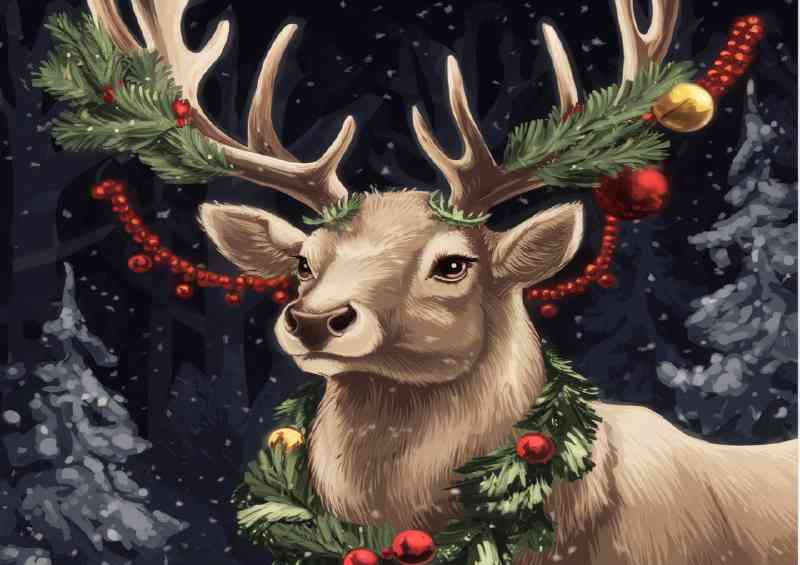 Majestic christmas raindeer with baubles | Metal Poster