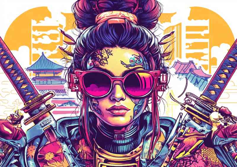 Cyberpunk samurai woman with big hair