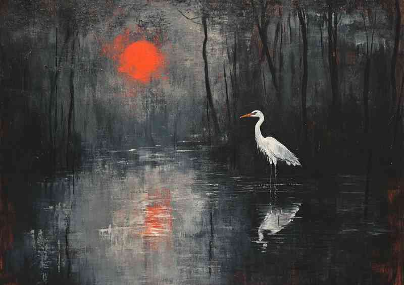 Abstract Heron on the edge of the lake