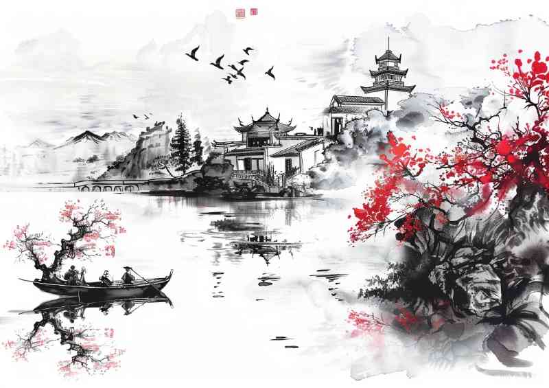 Chinese ink a distant view | Metal Poster